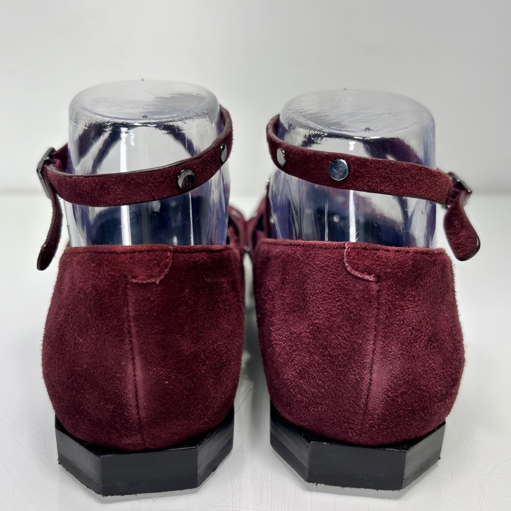 Rebecca Minkoff Faye Dark Maroon Suede Studded Straps Pointed‎ Toe Flats Size 8 - Picture 9 of 12